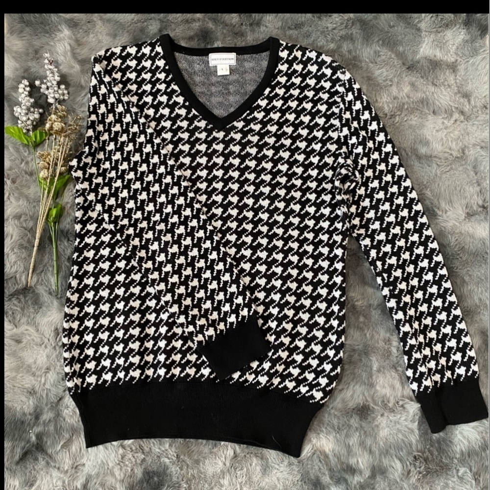 MAUS & OFFMAN for Men Black and White Houndstooth Sweater 100%Pima Cotton